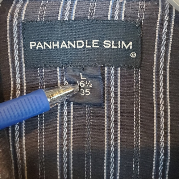 Panhandle Slim Blue Striped Western Purple Pearl Snap Button Down Shirt L Mens - Picture 3 of 15